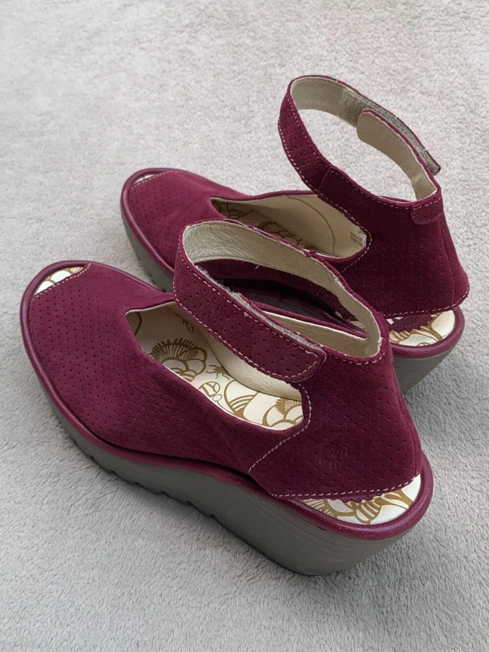 Fly London Yala Ankle Strap Suede Peep Toe Platform Wedge Sandals Sz38